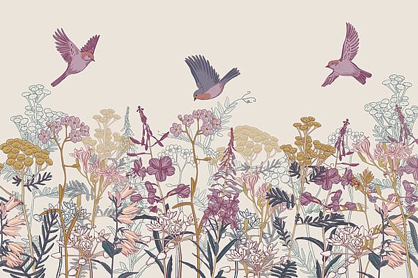Birds flying over flowers Birds flying over flowers