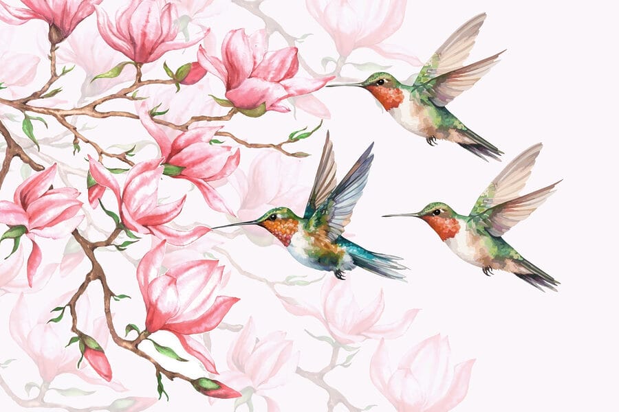 Group of hummingbirds flying next to flowers Group of hummingbirds flying next to flowers
