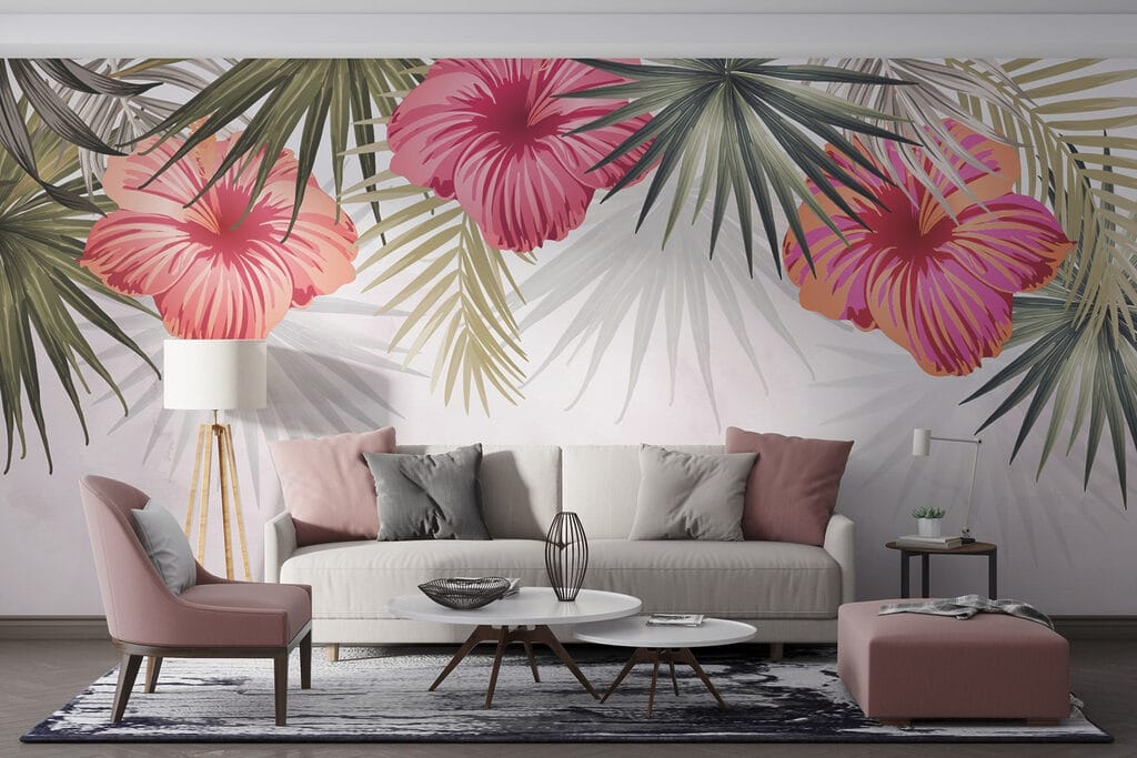 Group of flowers and leaves