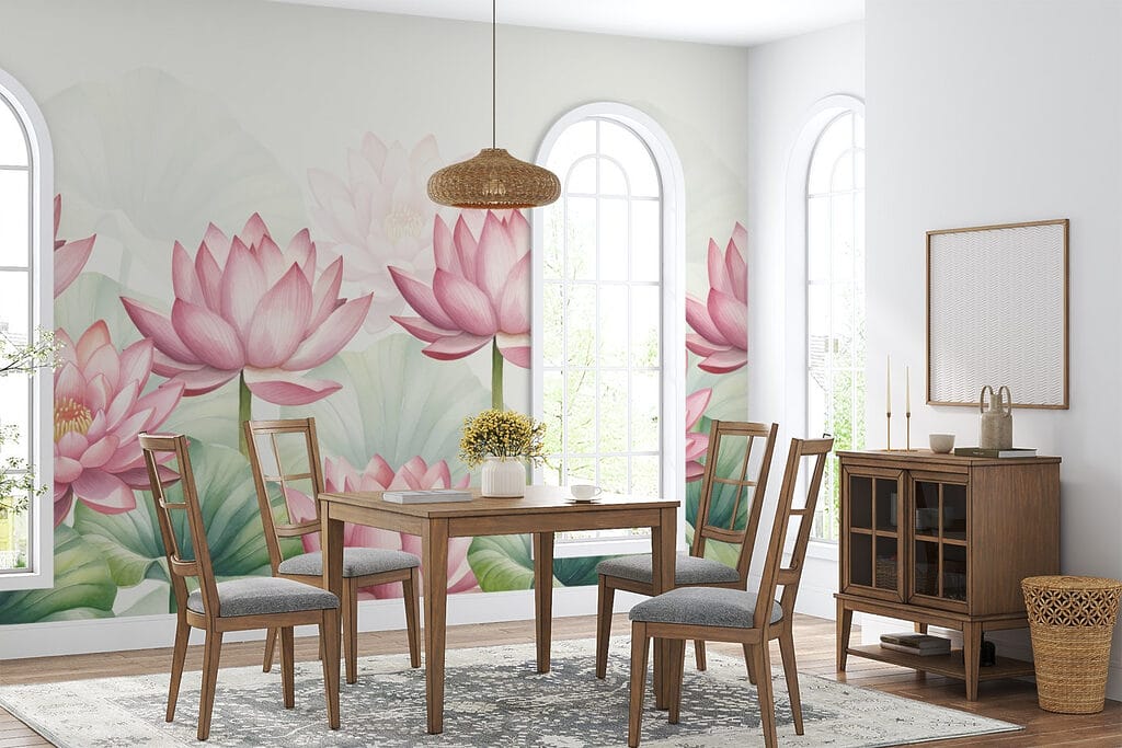 Group of pink flowers with green leaves