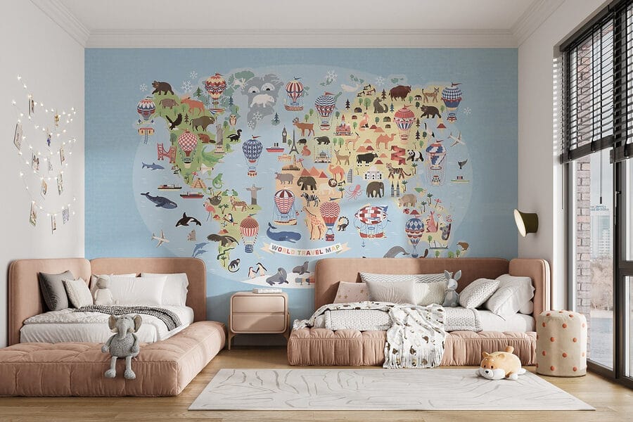 Map of the world with animals Map of the world with animals