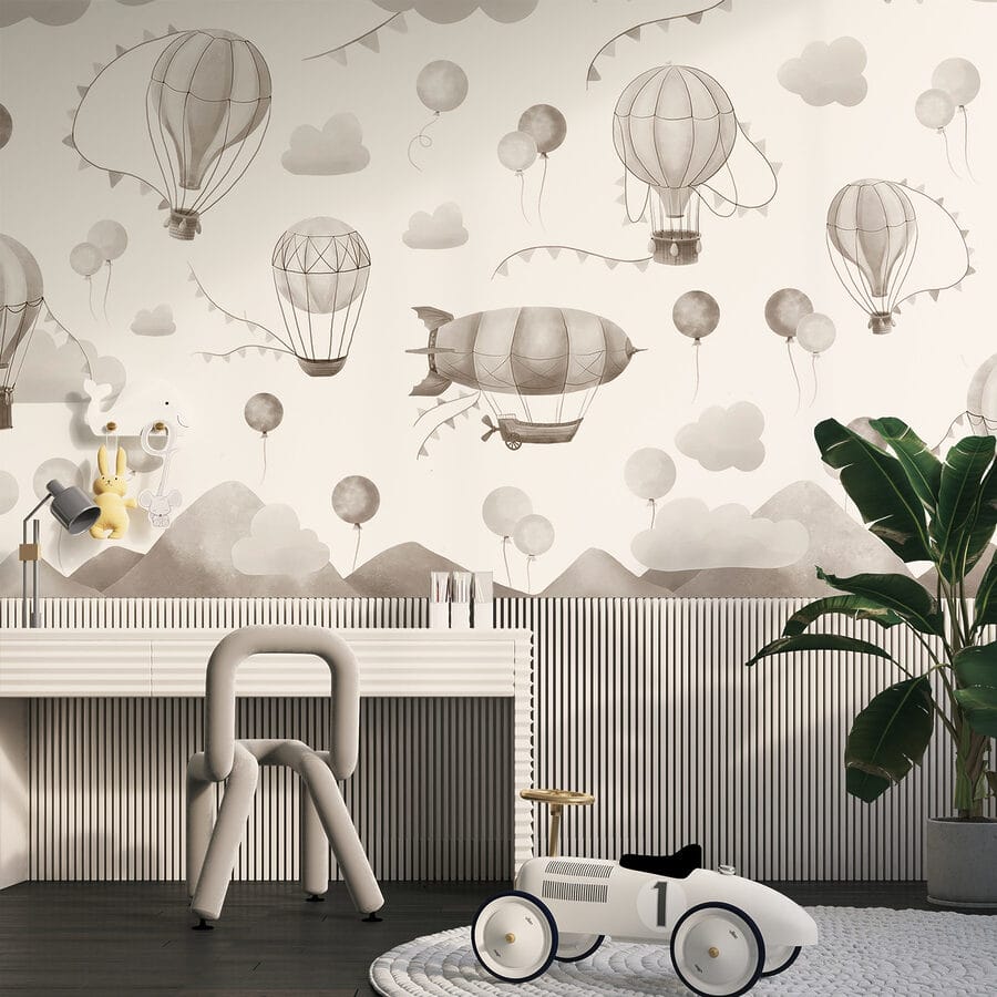 Pattern of hot air balloons and mountains Pattern of hot air balloons and mountains