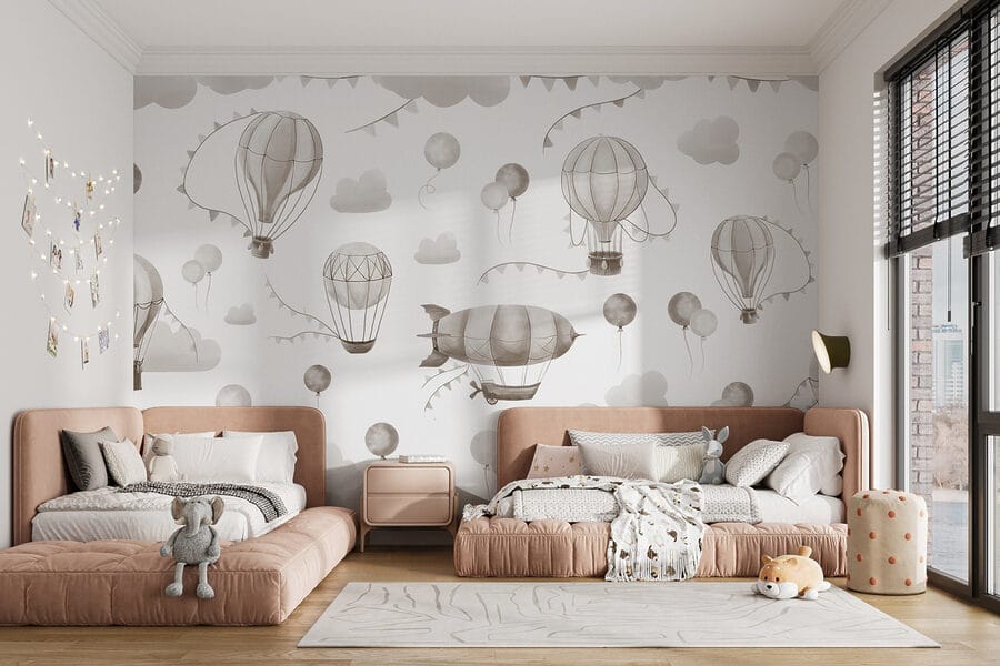 Pattern of hot air balloons and mountains Pattern of hot air balloons and mountains