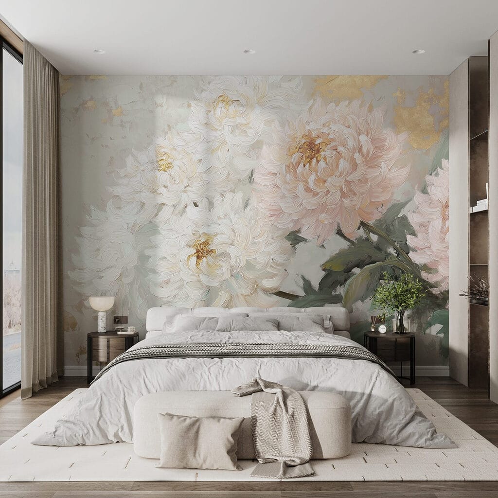 Painting of flowers on a white surface Painting of flowers on a white surface