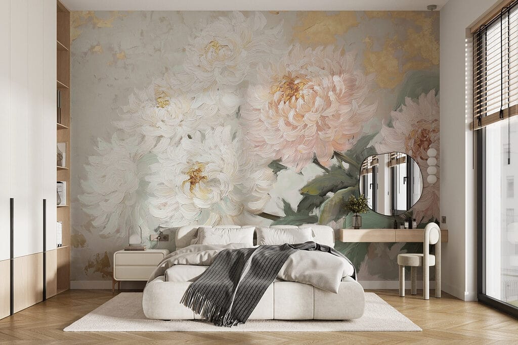 Painting of flowers on a white surface Painting of flowers on a white surface