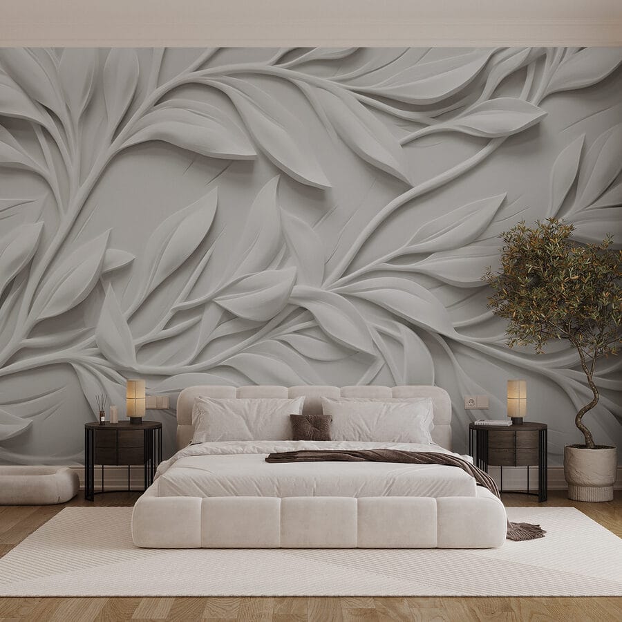 White wall with leaves White wall with leaves