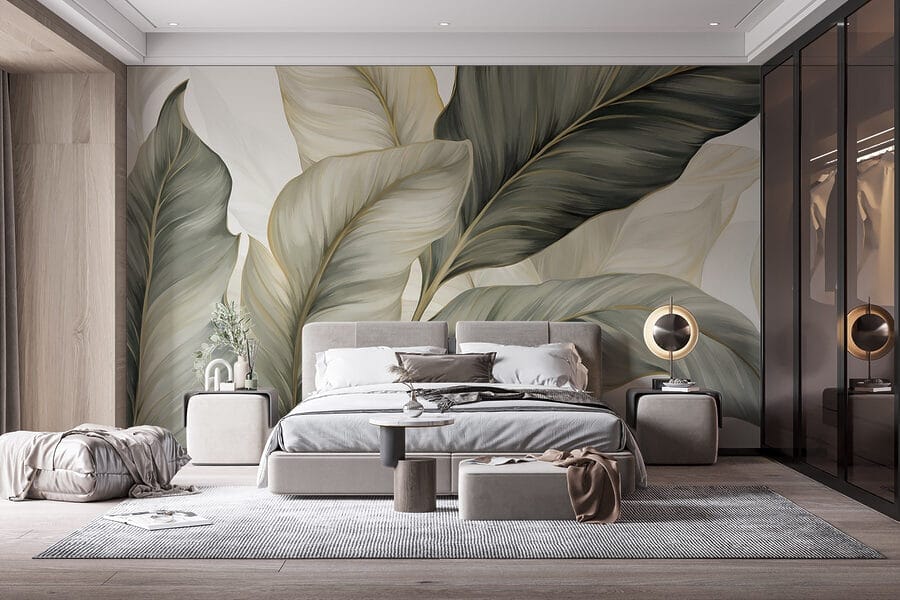 Wall murals Lush leaves in soft hues