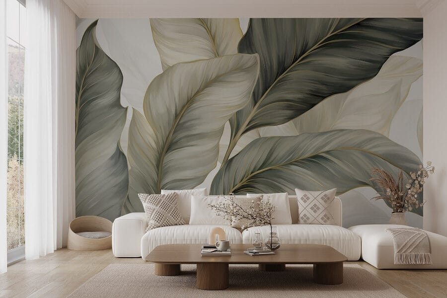 Wall murals Lush leaves in soft hues - Image 3
