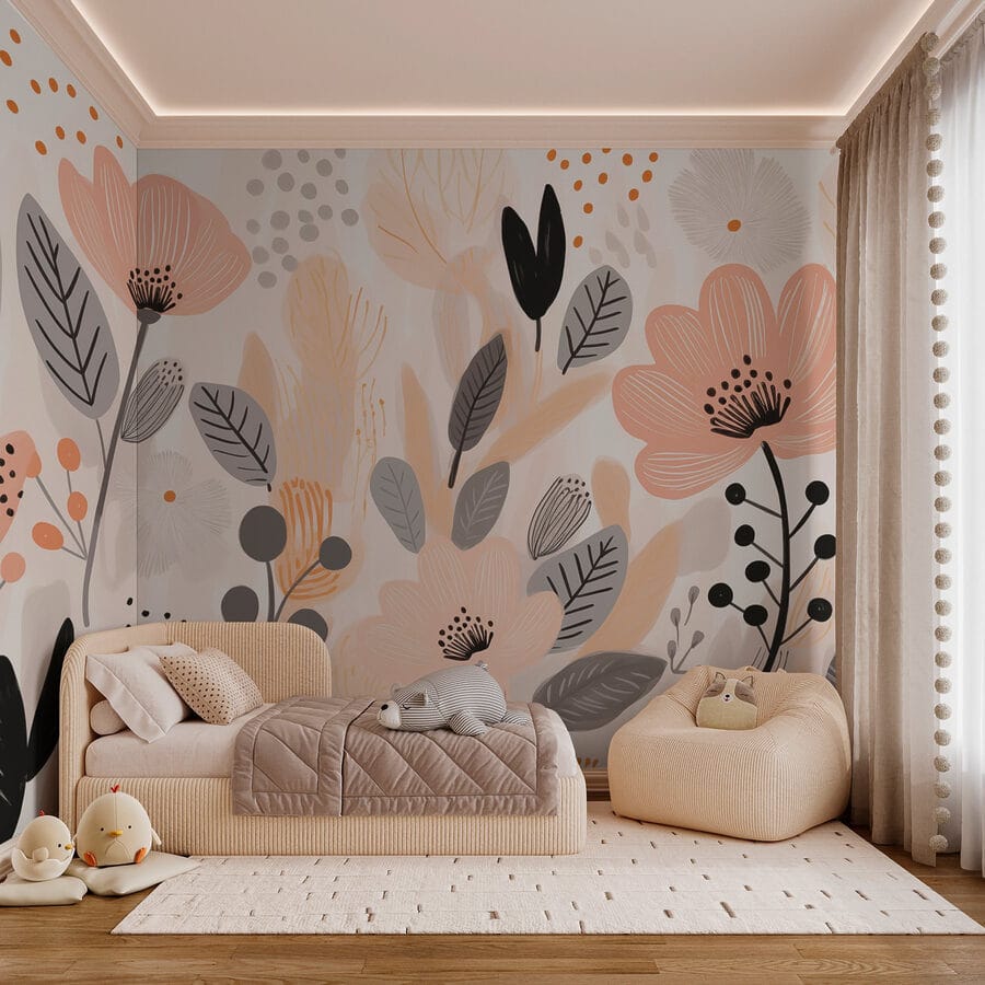 Wall murals Delicate blooms in soft tones.