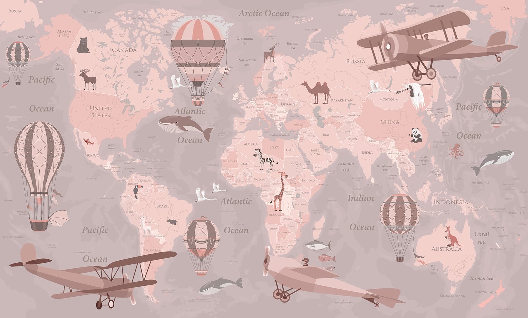 A map of the world with airplanes and hot air balloons u36066v6p - A map of the world with airplanes and hot air balloons - tegory