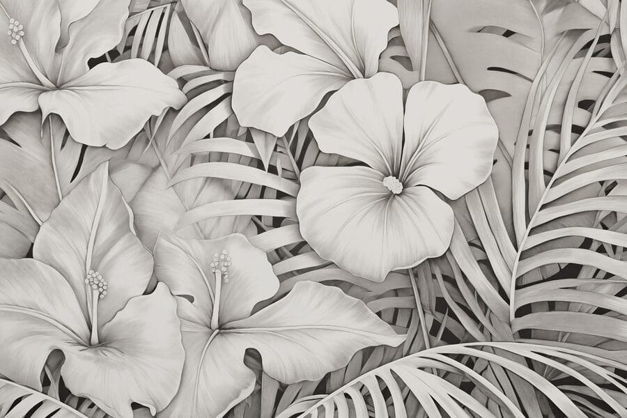 Lush foliage in monochrome tones