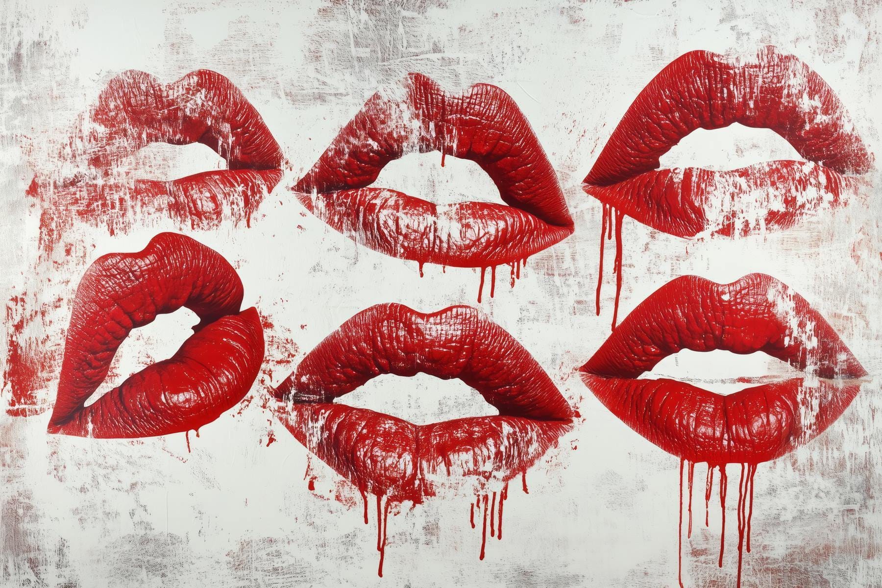 Group of red lips with dripping blood