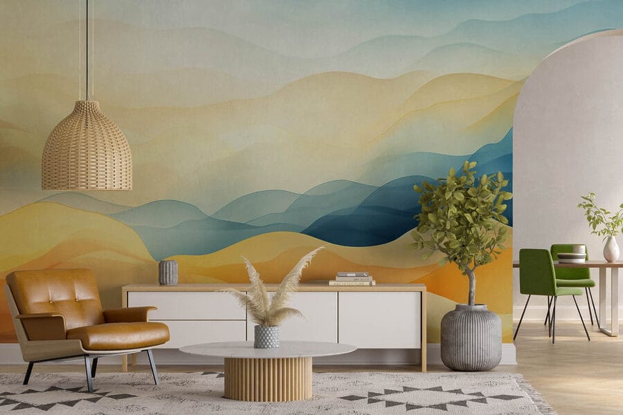 Colorful hills with blue and yellow waves Colorful hills with blue and yellow waves