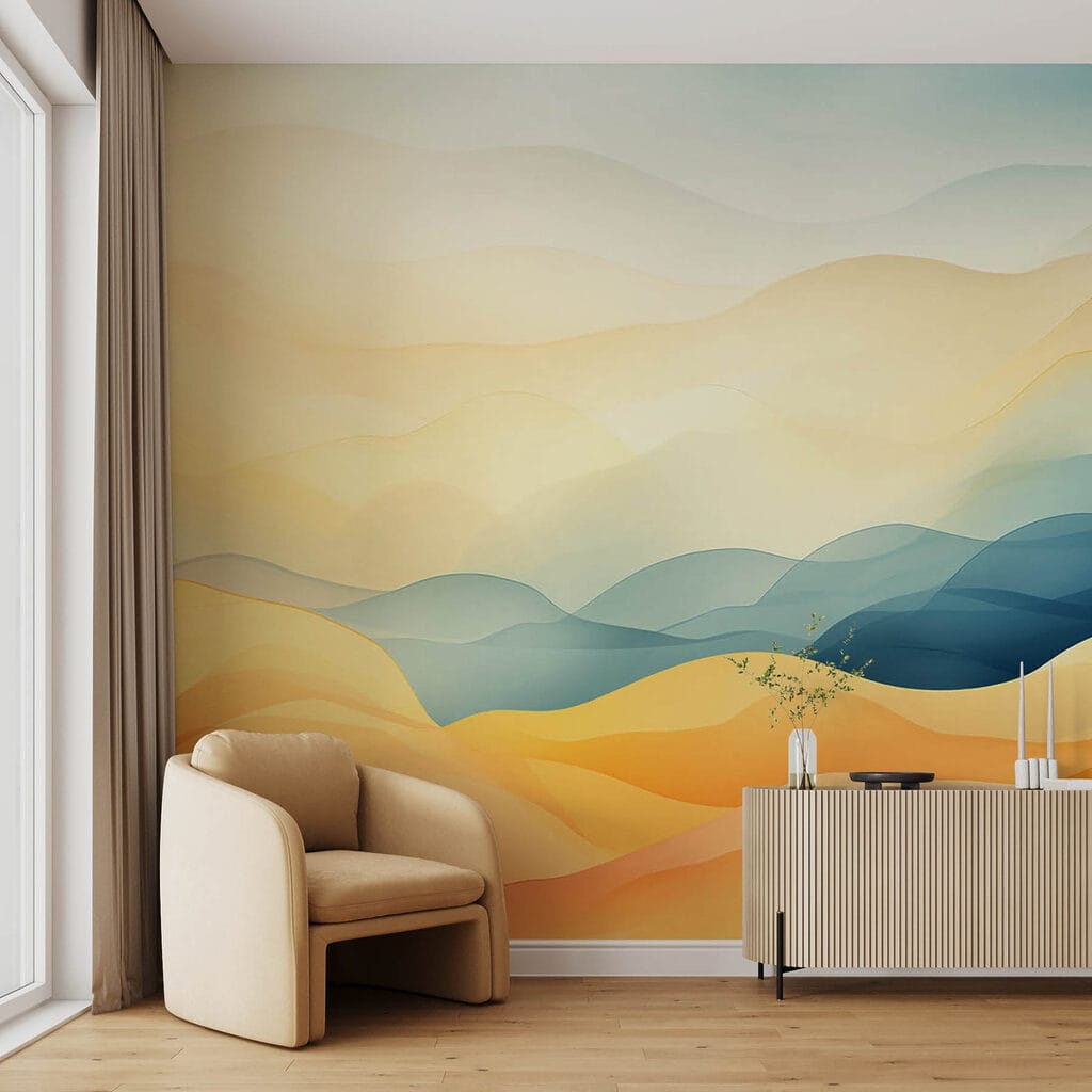 Colorful hills with blue and yellow waves