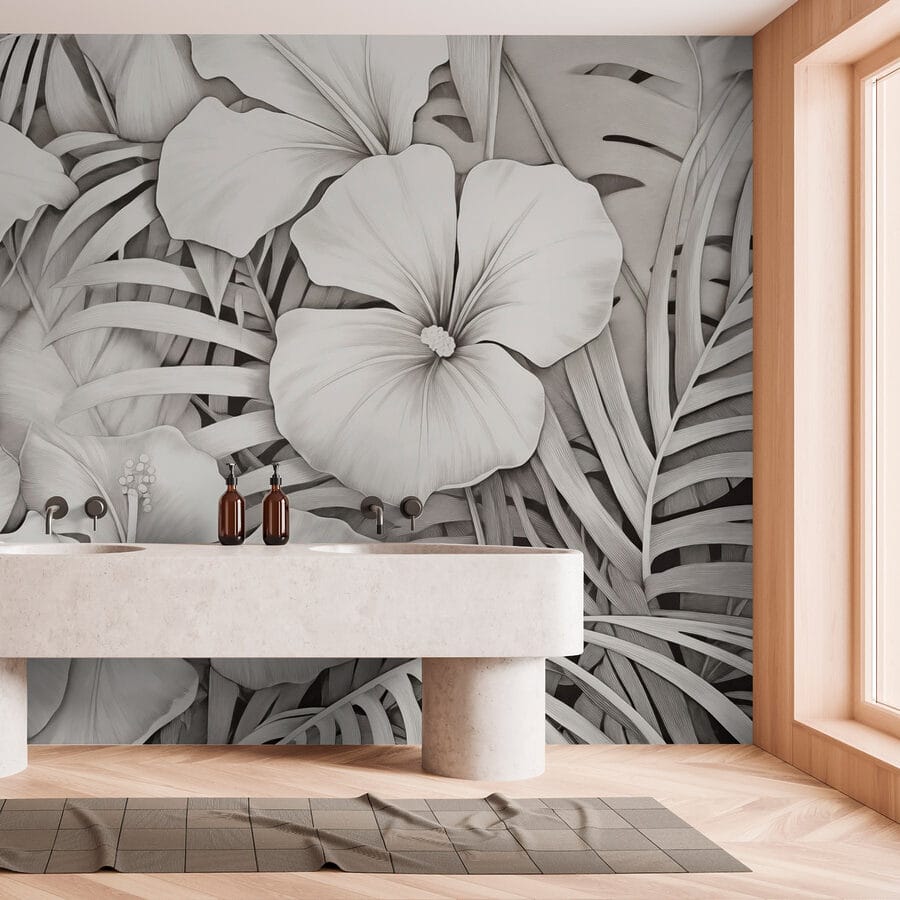 Lush foliage in monochrome tones