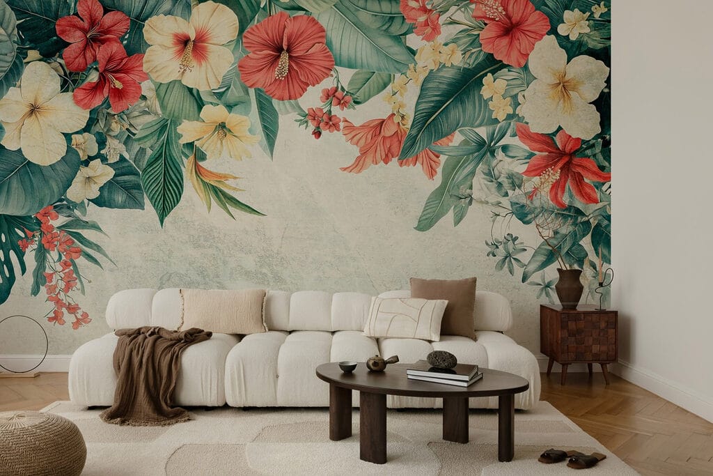 Vibrant blooms brighten the background