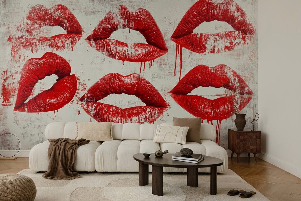 Group of red lips with dripping blood