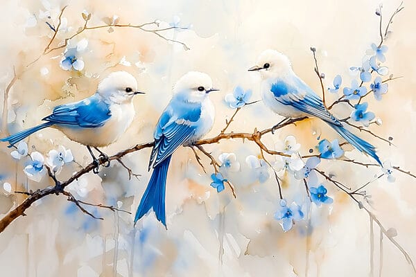 Group of blue birds on a branch Group of blue birds on a branch