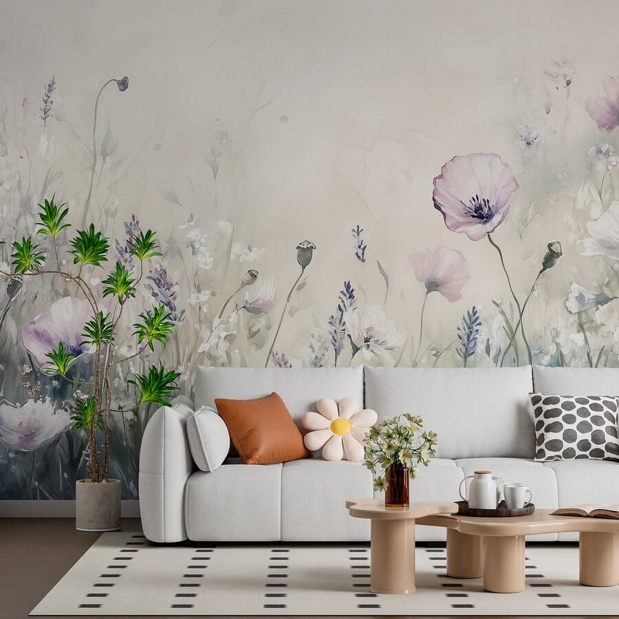Painting of flowers in a field Painting of flowers in a field