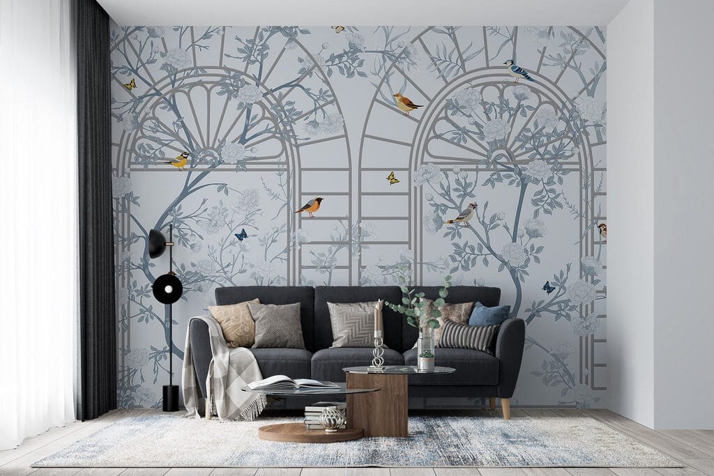 Wallpaper with a ladder and birds