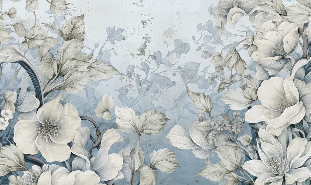 Wallpaper with flowers and leaves