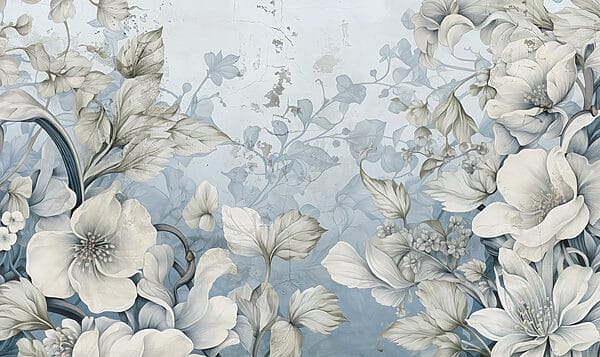 Wallpaper with flowers and leaves