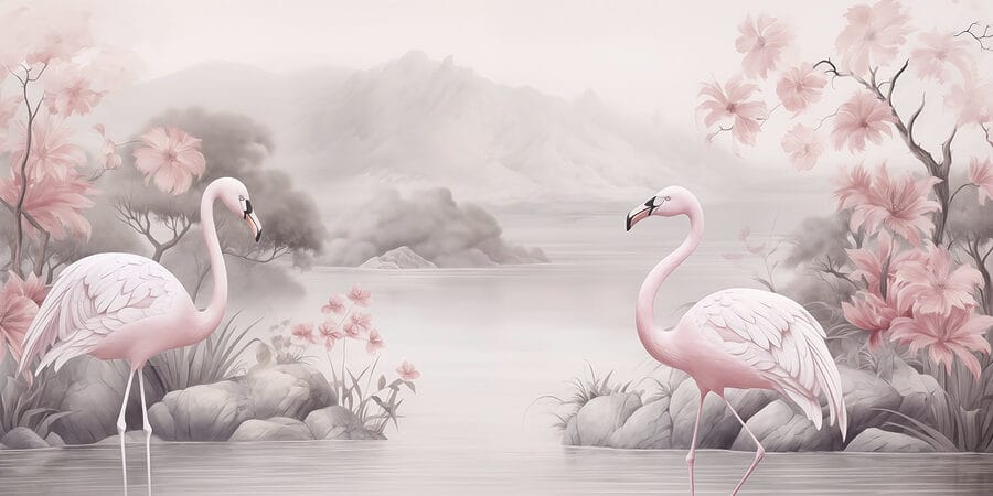 Wall murals Flamingos in a lake - Image 4