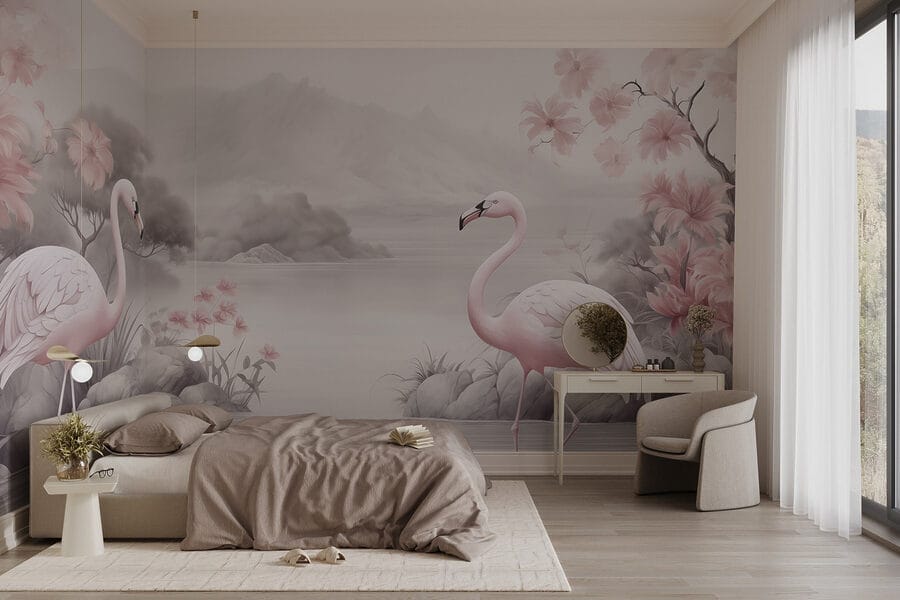 Wall murals Flamingos in a lake