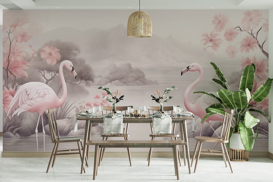 Wall murals Flamingos in a lake - Image 3