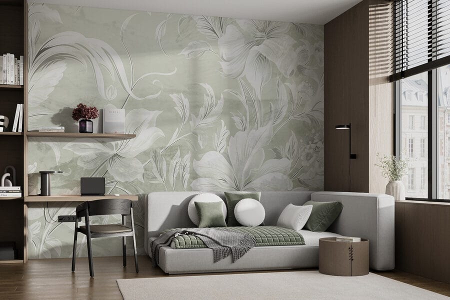 White floral pattern on a wall