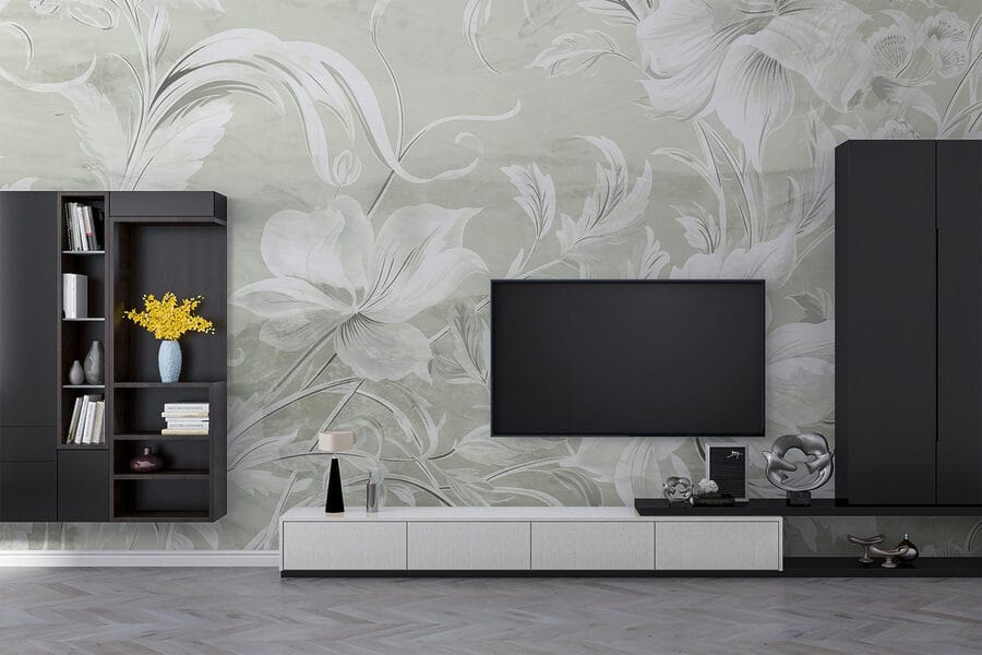 White floral pattern on a wall