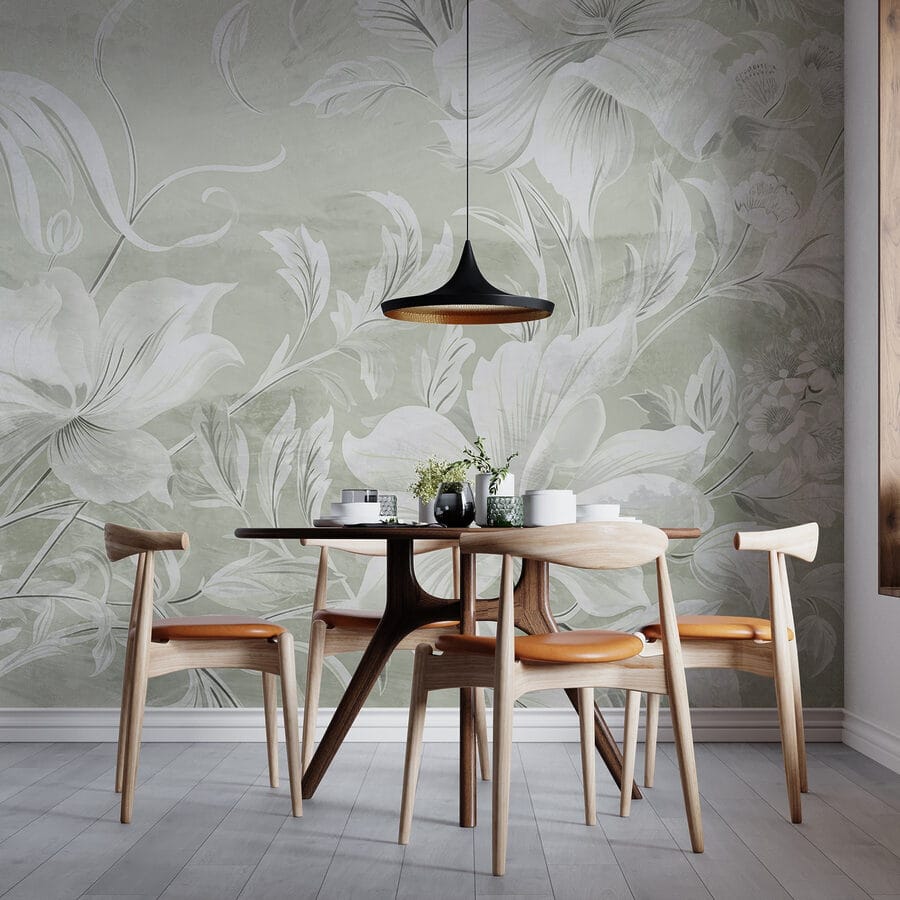 White floral pattern on a wall