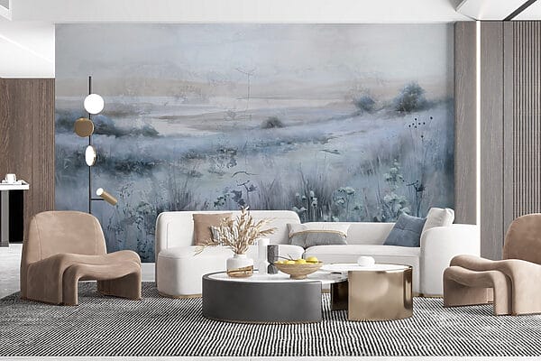 Wall murals Wall murals Painting of a field of grass and a river (SKU: w03203v1)