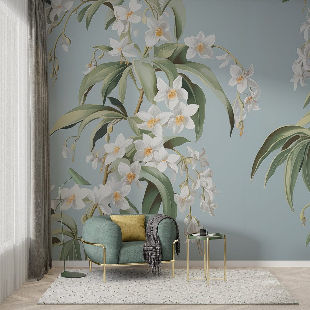Wallpaper with white flowers