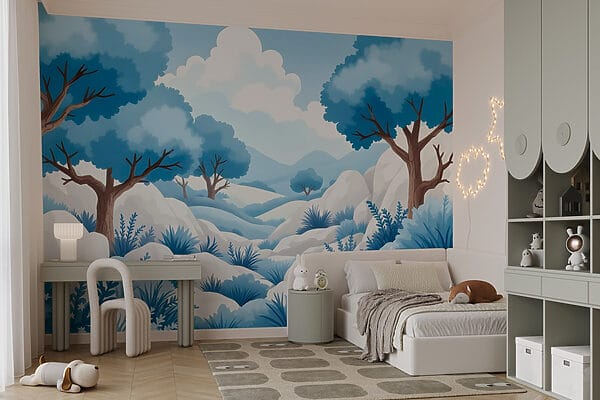Wall murals Wall murals Snowy landscape with trees and bushes (SKU: w03206)