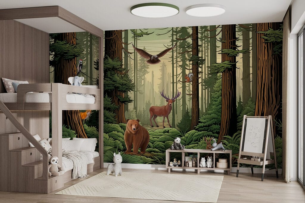 Forest with animals and birds