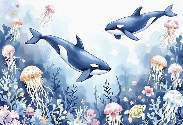 Whale and turtle swimming in the ocean Whale and turtle swimming in the ocean