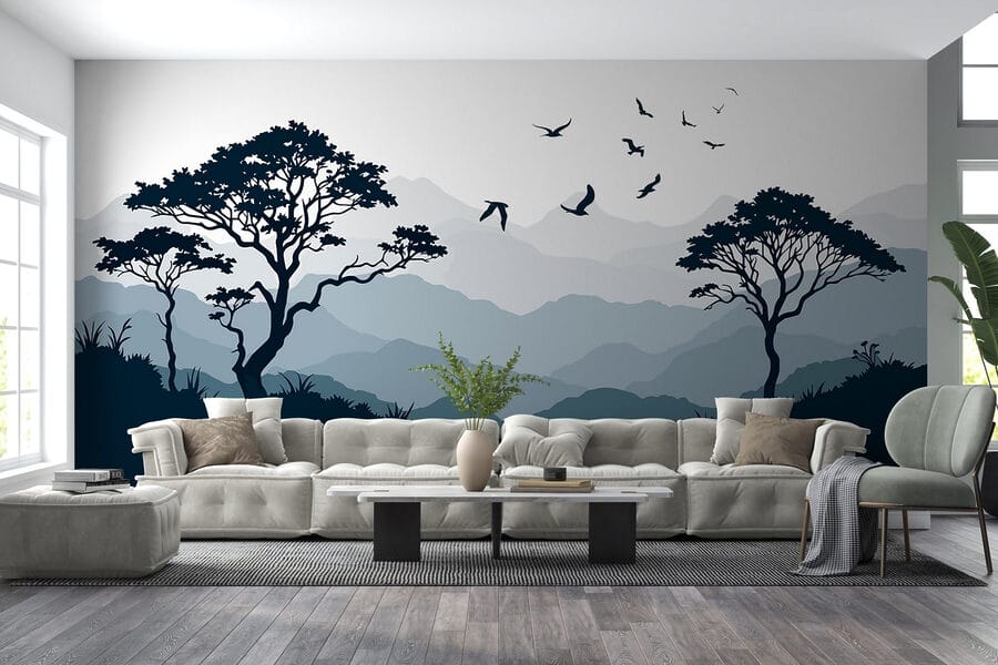 Birds flying over a mountain range Birds flying over a mountain range