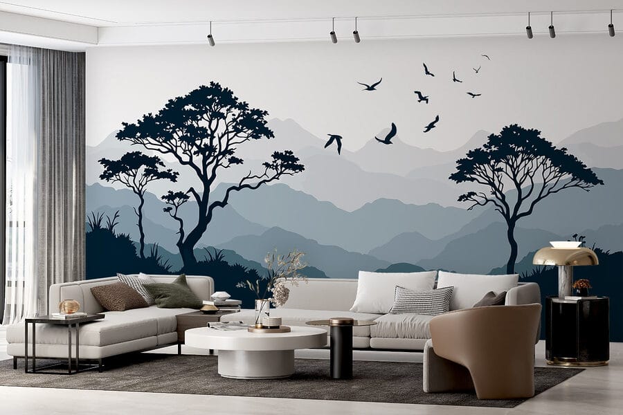 Birds flying over a mountain range Birds flying over a mountain range