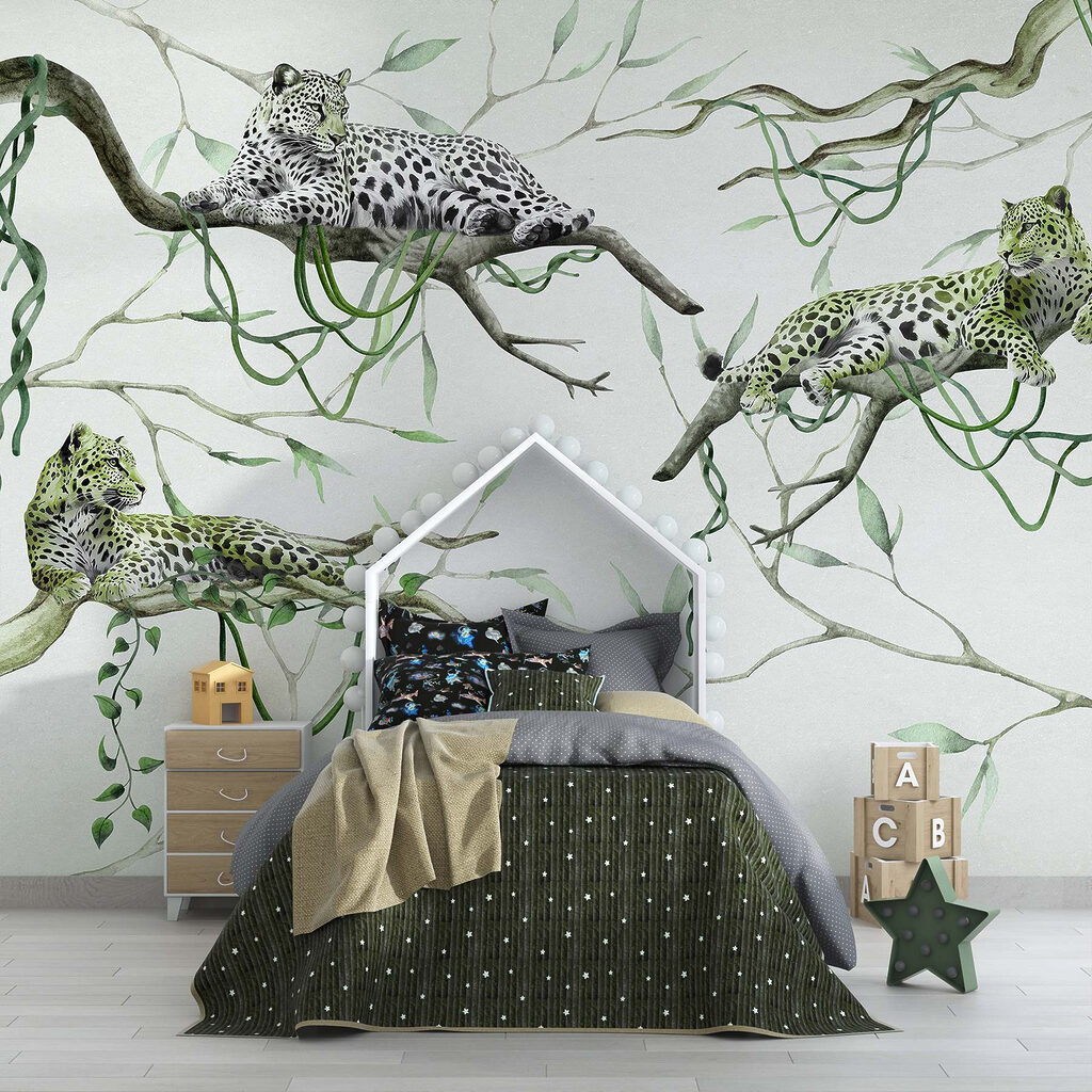 Group of leopards lying on branches Group of leopards lying on branches