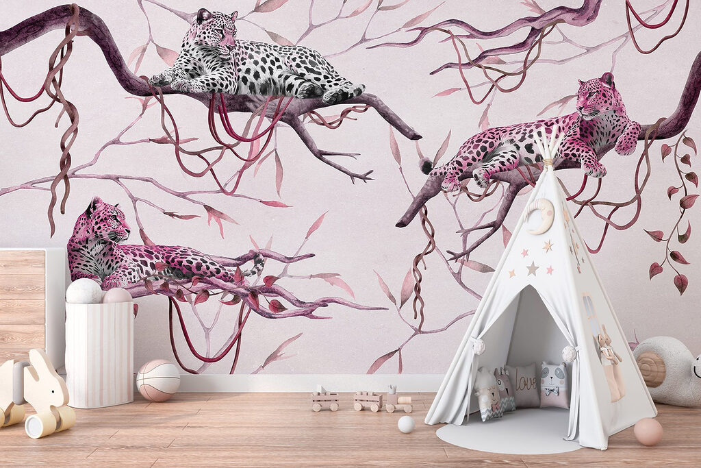 Group of leopards lying on a tree branch