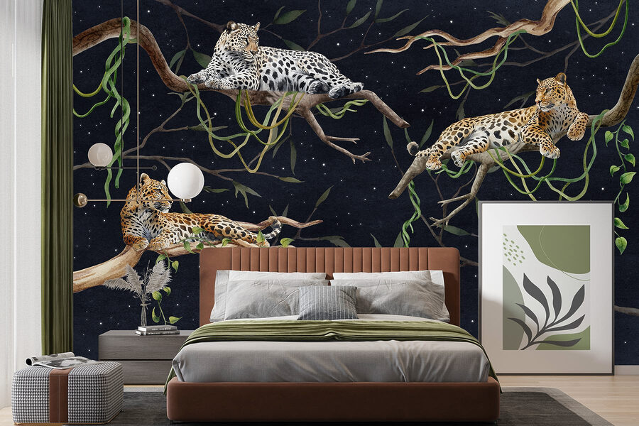 Wall murals Group of leopards lying on branches