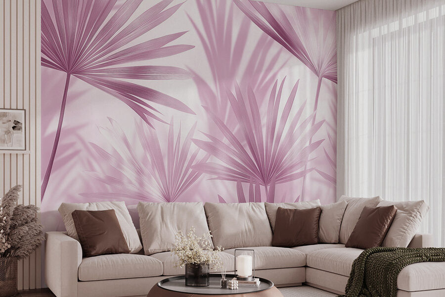 Wall murals Soft pastel leaves creating gentle shadows.
