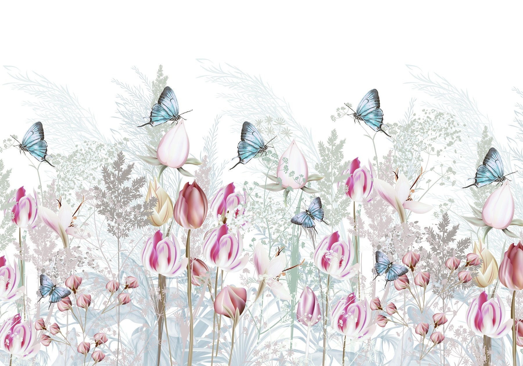 Fluttering butterflies among blooming flowers Fluttering butterflies among blooming flowers