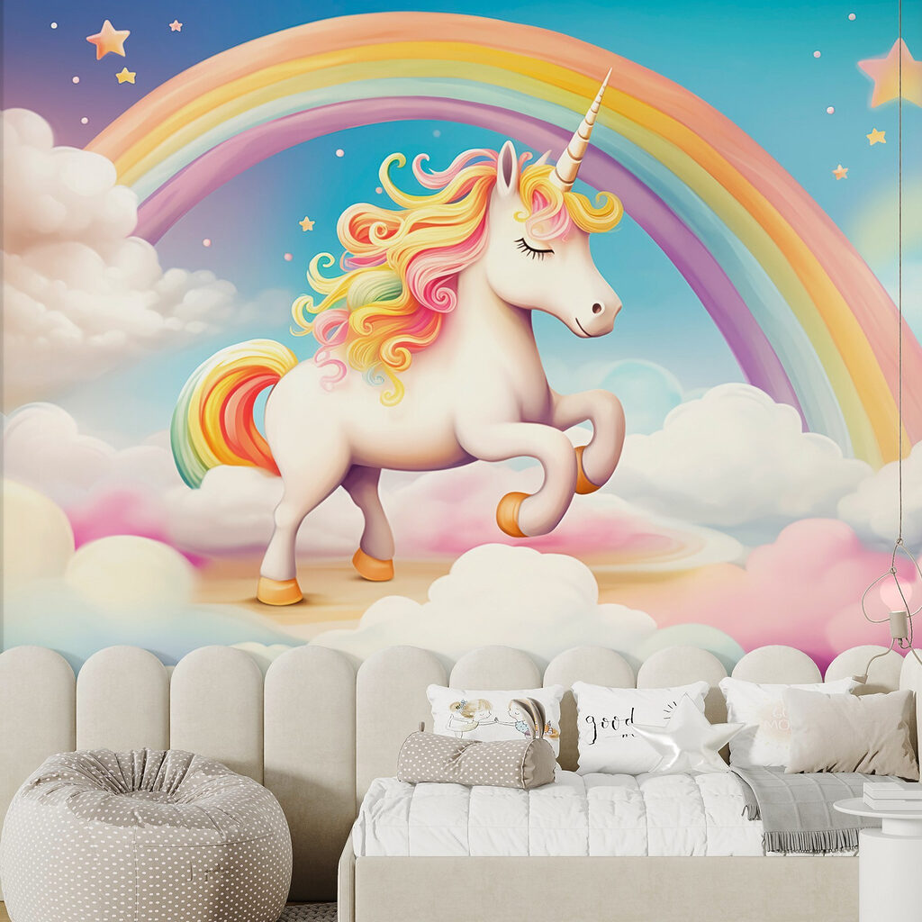 Unicorn with rainbow and clouds