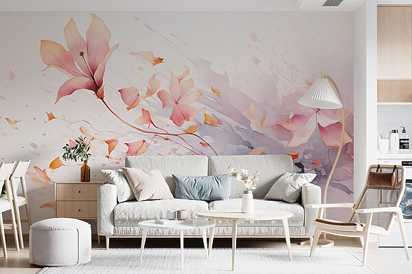 Wall murals Watercolor of flowers and leaves (SKU: w08821) Wall murals Wall murals Watercolor of flowers and leaves (SKU: w08821)