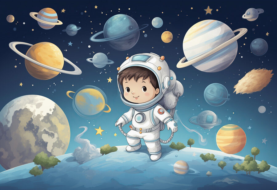 Wall murals Cartoon of a boy in a space suit - Image 4