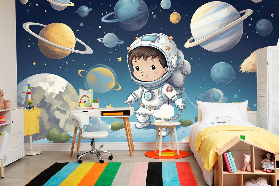 Wall murals Cartoon of a boy in a space suit