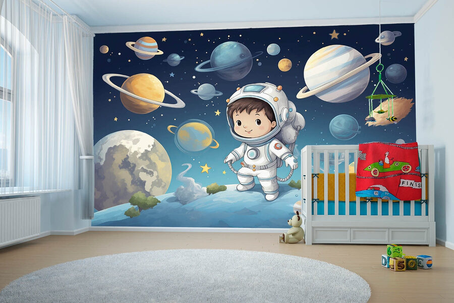 Wall murals Cartoon of a boy in a space suit - Image 2