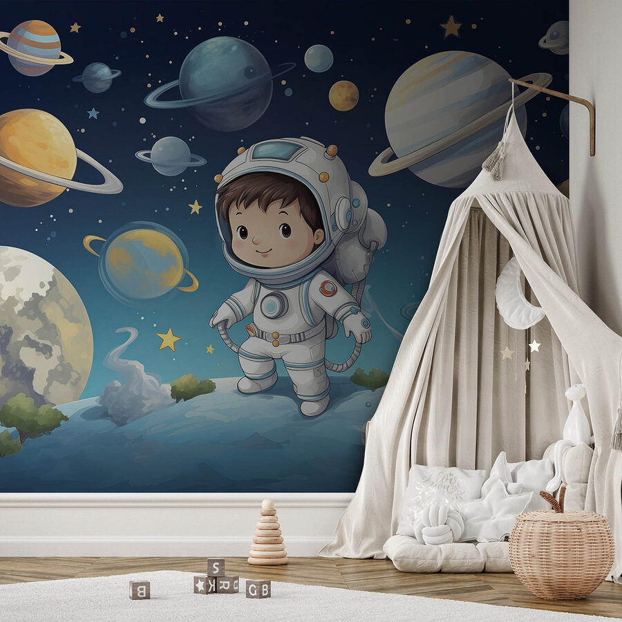 Wall murals Cartoon of a boy in a space suit - Image 3